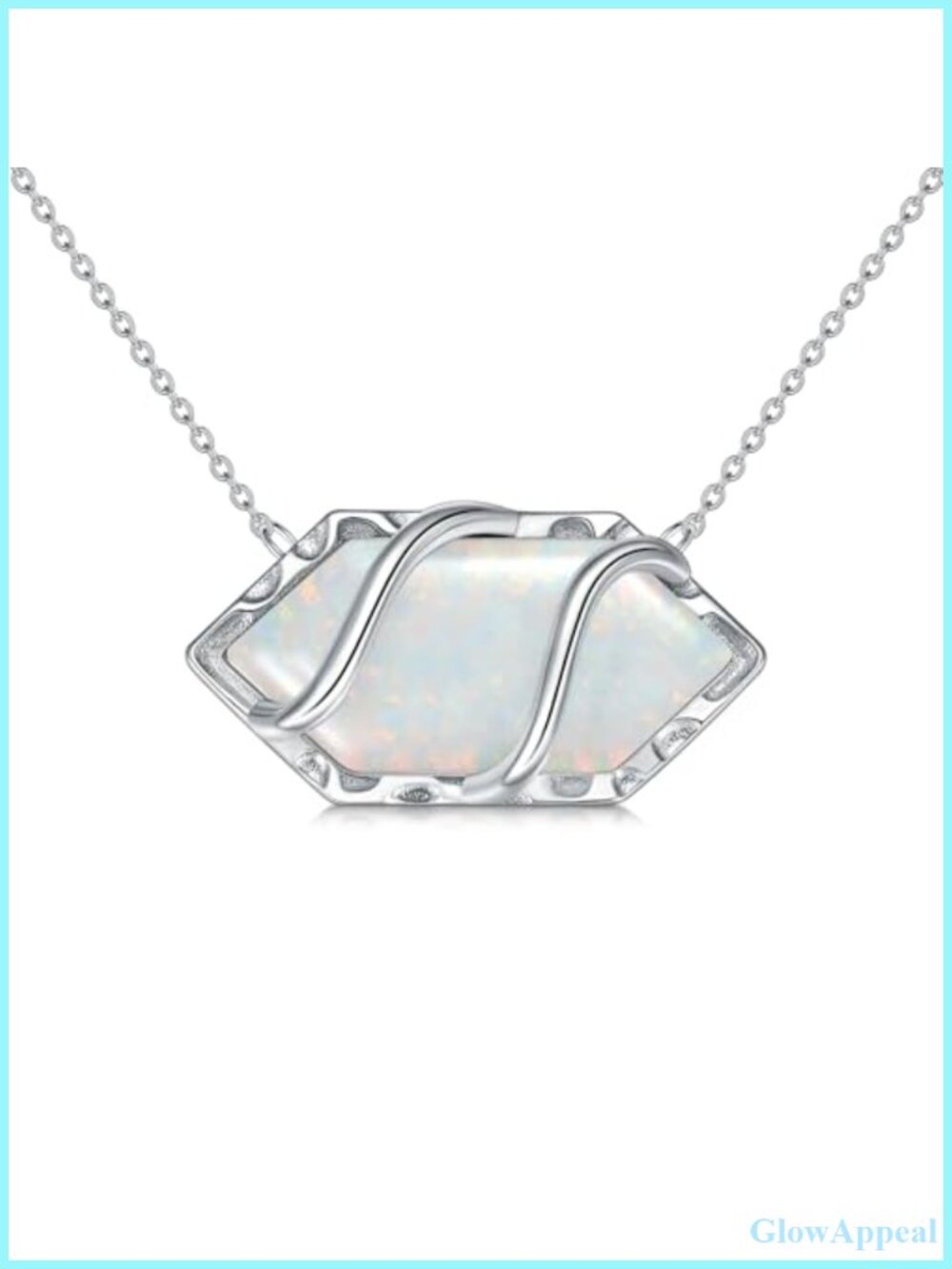Sterling Silver Opal Necklace Hexagon Pendant 18 Inch Chain